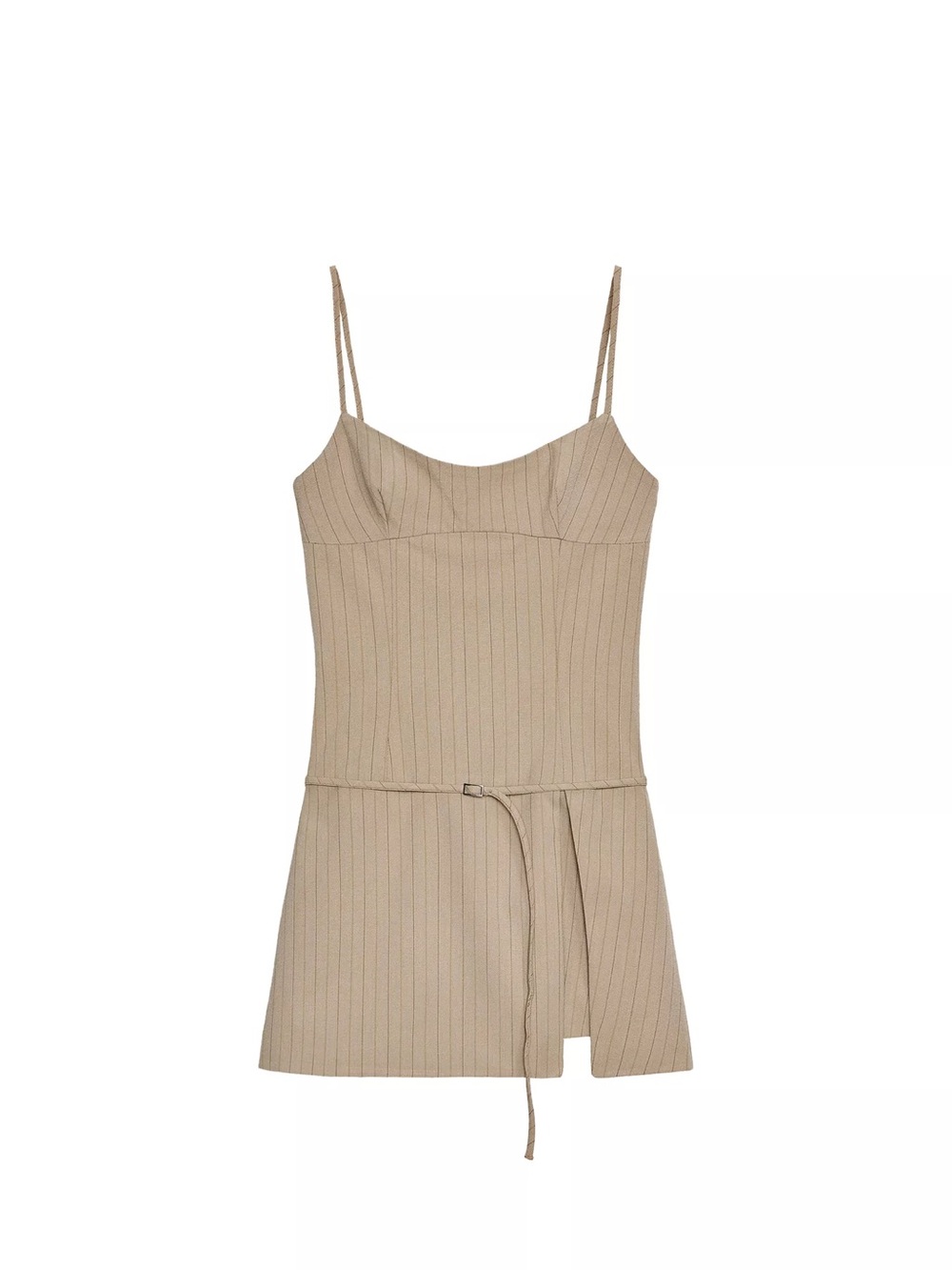Zara Beige Ribbed Spaghetti Strap Mini Dress